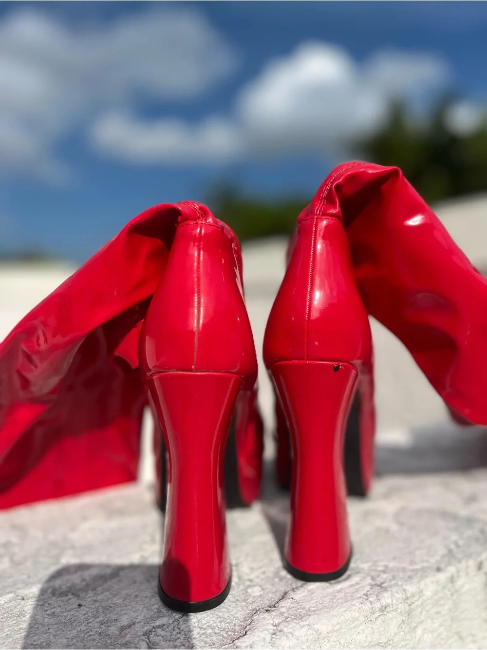 Red Patent Platform High Heel Boots